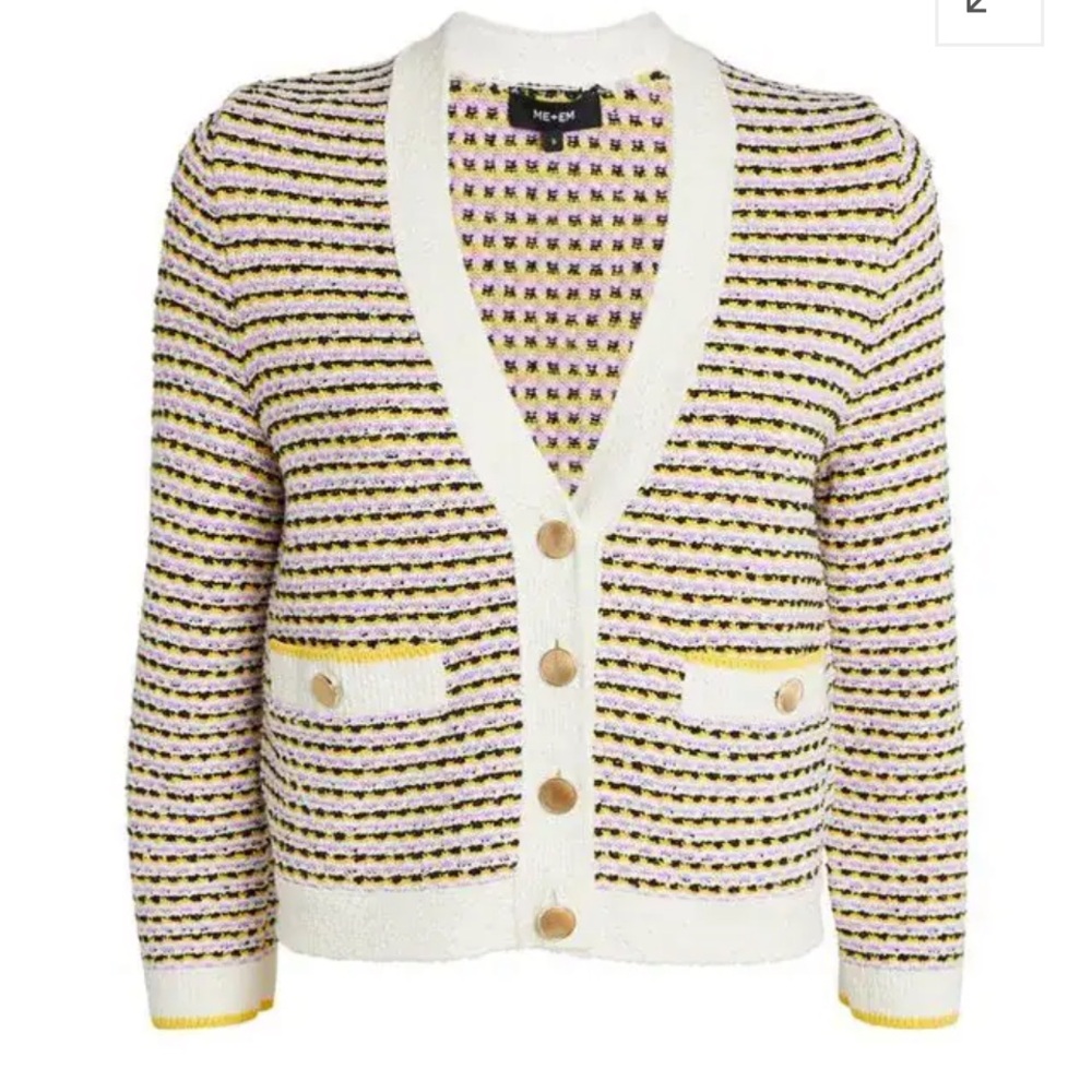 ME+EM Cream and Yellow Striped Cardigan